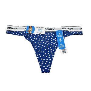 Jockey Women's Size Medium Panty Thong Essentials Blue White Polka Dot New